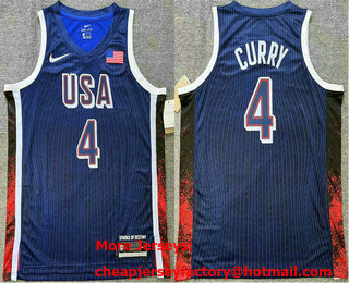 Men's USA Basketball #4 Stephen Curry Blue 2024 Swingman Heat Press Jersey