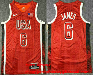 Men's USA Basketball #6 LeBron James Red 2024 Swingman Heat Press Jersey