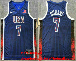 Men's USA Basketball #7 Kevin Durant Blue 2024 Swingman Heat Press Jersey