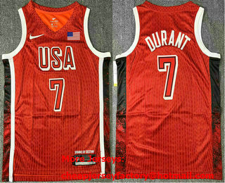 Men's USA Basketball #7 Kevin Durant Red 2024 Swingman Heat Press Jersey