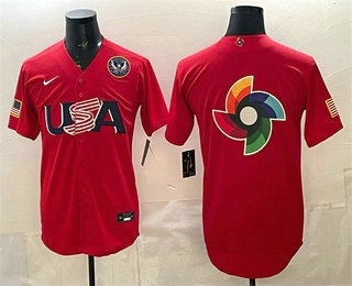 Men's USA Team Big Logo Red 2026 World Baseball Classic United States 250th Anniversary Patch Stadium Stitched Jersey