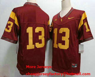Men's USC Trojans #13 Caleb Williams Red Name White FUSE College Football Jersey