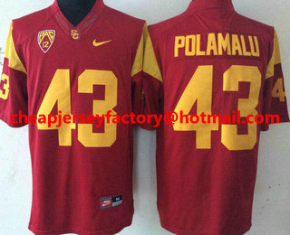 Men's USC Trojans #43 Troy Polamalu Red Limited College Football Stitched Nike NCAA Jersey