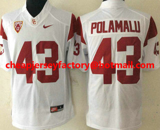 Men's USC Trojans #43 Troy Polamalu White Limited College Football Stitched Nike NCAA Jersey