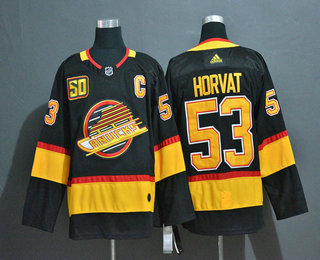 Men's Vancouver Canucks #53 Bo Horvat Black 50th Season With C Patch Adidas Stitched NHL Jersey