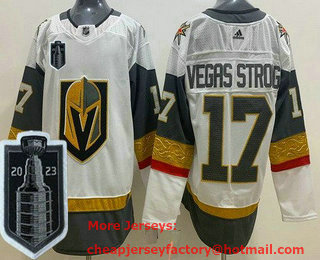 Men's Vegas Golden Knights #17 Vegas Strong White 2023 Stanley Cup Final Authentic Jersey