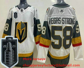 Men's Vegas Golden Knights #58 Vegas Strong White 2023 Stanley Cup Final Authentic Jersey