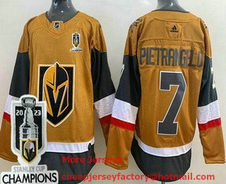 Men's Vegas Golden Knights #7 Alex Pietrangelo Gold 2023 Stanley Cup Champions Authentic Jersey