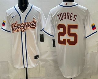 Men's Venezuela #25 Gleyber Torres White 2026 World Baseball Classic Cool Base Jersey
