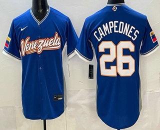 Men's Venezuela #26 Campeones Blue 2026 World Baseball Classic Cool Base Jersey
