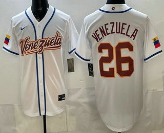 Men's Venezuela #26 Venezuela White 2026 World Baseball Classic Cool Base Jersey