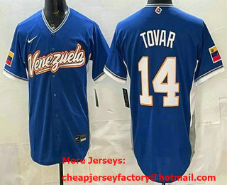 Men's Venezuela Baseball #14 Ezequiel Tovar Royal 2026 World Baseball Classic Road Stadium Stitched Jersey