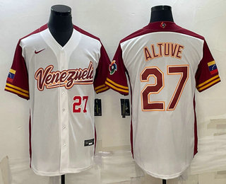 Men's Venezuela Baseball #27 Jose Altuve Number 2023 White World Baseball Classic Stitched Jersey 04
