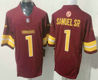 Men's Washington Commanders #1 Deebo Samuel Sr Limited Red FUSE Vapor Jersey