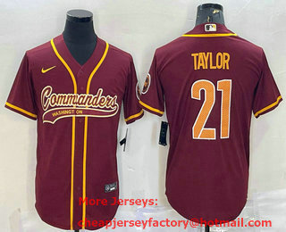 Men's Washington Commanders #21 Sean Taylor Red With Patch Cool Base Stitched Baseball Jersey
