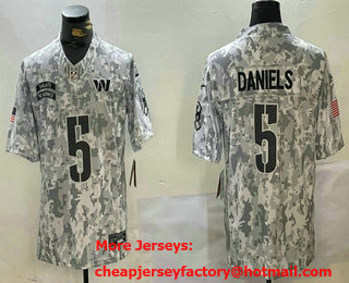 Men's Washington Commanders #5 Jayden Daniels Arctic Camo 2024 FUSE Salute to Service Limited Stitched Jersey