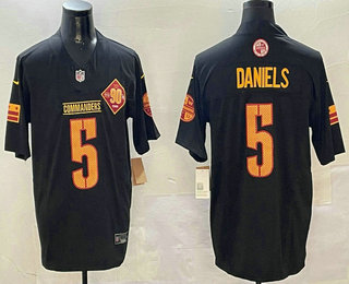 Men's Washington Commanders #5 Jayden Daniels Black 90th FUSE Vapor Limited Stitched Jersey