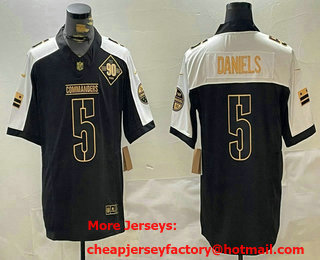 Men's Washington Commanders #5 Jayden Daniels Black Gold Thanksgiving FUSE Vapor Limited Stitched Jersey