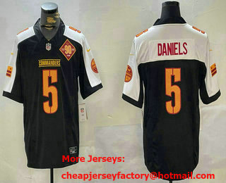 Men's Washington Commanders #5 Jayden Daniels Black Thanksgiving 2024 FUSE With 90th Vapor Limited Stitched Jersey