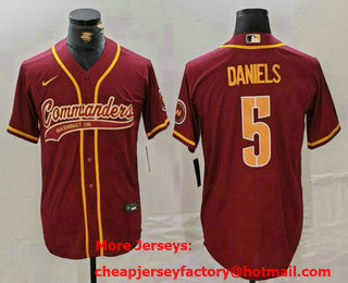 Men's Washington Commanders #5 Jayden Daniels Burgundy With Patch Cool Base Stitched Baseball Jersey