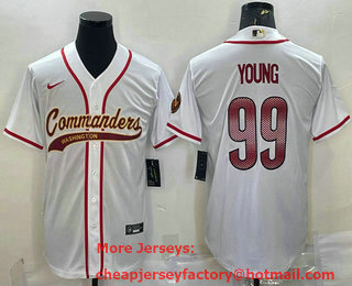 Men's Washington Commanders #99 Chase Young White With Patch Cool Base Stitched Baseball Jersey