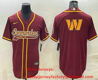 Men's Washington Commanders Burgundy Team Big Logo With Patch Cool Base Stitched Baseball Jersey