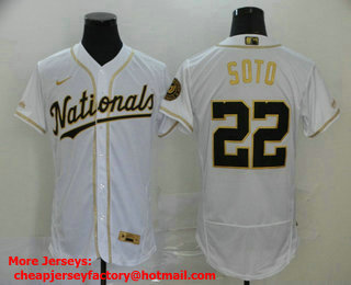 Men's Washington Nationals #22 Juan Soto White With Gold Stitched MLB Flex Base Nike Jersey