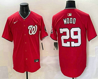 Men's Washington Nationals #29 James Wood Red Limited Stitched Jersey