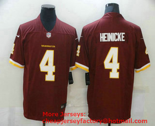 Men's Washington Redskins #4 Taylor Heinicke Burgundy Red NEW 2020 Vapor Untouchable Stitched NFL Nike Limited Jersey