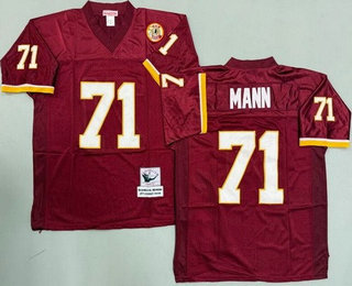 Men's Washington Redskins #71 Charles Mann Red Throwback Jersey