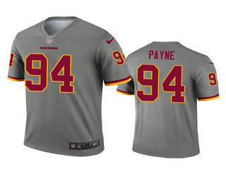 Men's Washington Redskins #94 Da'ron Payne Gray Inverted Legend Jersey