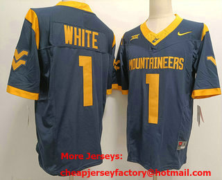 Men's West Virginia Mountaineers #1 Jahiem White Navy FUSE College Stitched Jersey
