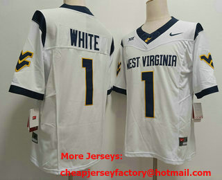 Men's West Virginia Mountaineers #1 Jahiem White White FUSE College Stitched Jersey