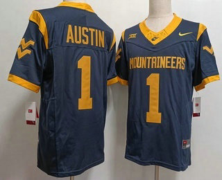 Men's West Virginia Mountaineers #1 Tavon Austin Navy FUSE College Stitched Jersey