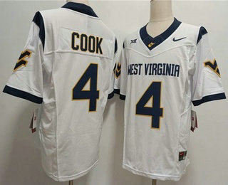 Men's West Virginia Mountaineers #4 Cam Cook White FUSE College Stitched Jersey