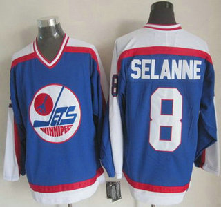 Men's Winnipeg Jets #8 Teemu Selanne 1979-80 Blue CCM Vintage Throwback Jersey