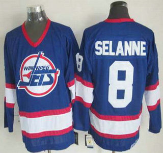 Men's Winnipeg Jets #8 Teemu Selanne 1990-91 Navy Blue CCM Vintage Throwback Jersey