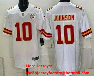 Men’s Kansas City Chiefs #10 Emmett Johnson Limited White Vapor Jersey