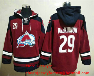 Mens Colorado Avalanche #29 Nathan MacKinnon Red Ageless Must Have Lace Up Pullover Hoodie