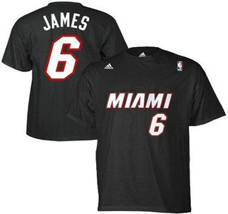 Miami Heat 6 LeBron James Black NBA Basketball T-Shirt