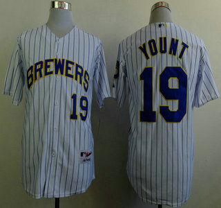 Milwaukee Brewers #19 Robin Yount White Pinstripe Jersey