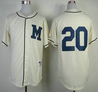 Milwaukee Brewers #20 Jonathan Lucroy 1913 Turn Back The Clock Cream Jersey