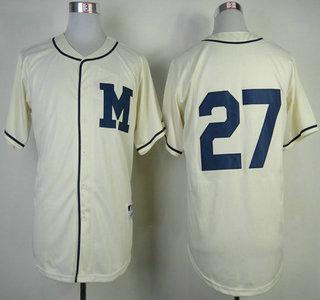 Milwaukee Brewers #27 Carlos Gomez 1913 Turn Back The Clock Cream Jersey