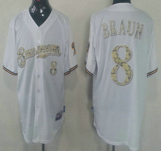 Milwaukee Brewers 8 Ryan Braun Camo Number White Jersey