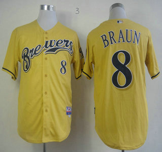 Milwaukee Brewers 8 Ryan Braun Yellow Jersey