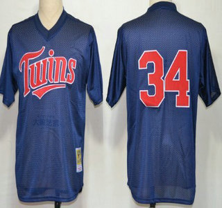 Minnesota Twins #34 Kirby Puckett Mesh Batting Practice Navy Blue Throwback Jersey