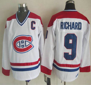 Montreal Canadiens #9 Maurice Richard White CCM Vintage Throwback Jersey