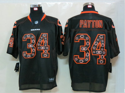 Nike Chicago Bears 34 Walter Payton Lights Out Black Elite Jerseys