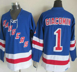New York Rangers #1 Eddie Giacomin Light Blue Throwback CCM Jersey