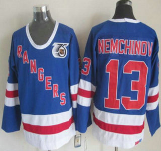 New York Rangers #13 Sergei Nemchinov Light Blue 75TH Throwback CCM Jersey